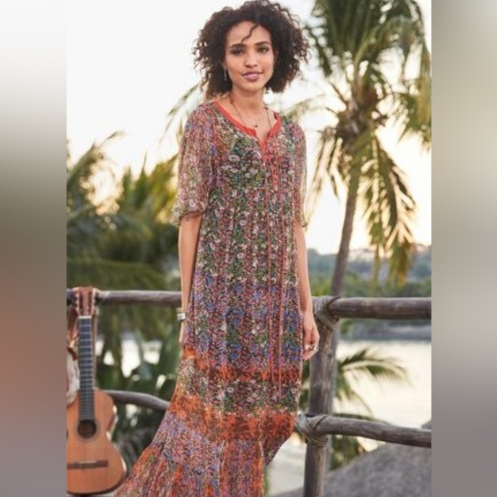 Sundance Floral Lace-Up Maxi Dress - Multicolor with slip